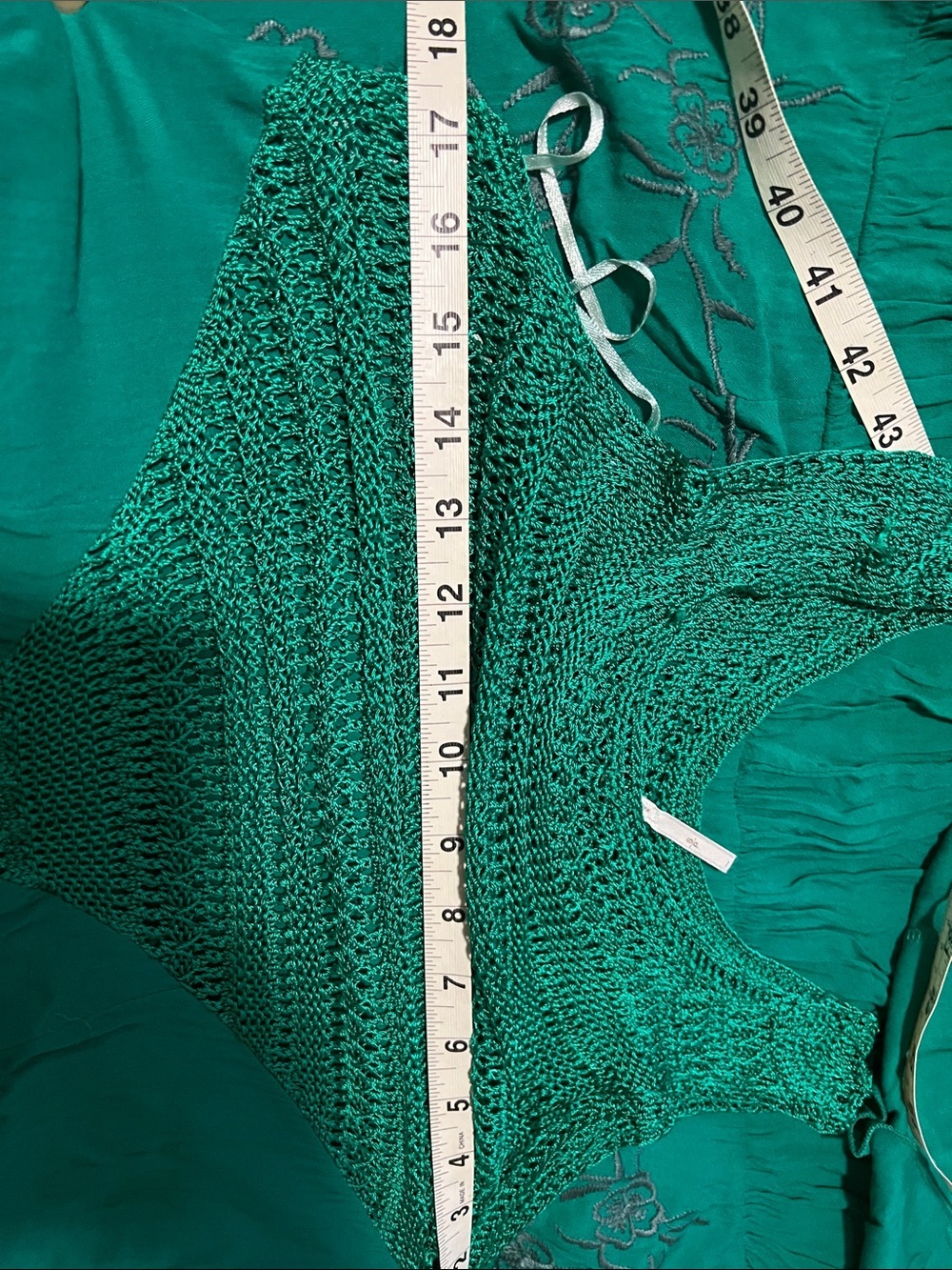 Free People Long Crochet Dress with Tiers in Emerald Combo short front Small - Picture 12 of 13
